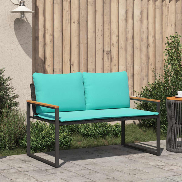 Rattan Gartenbank mit Kissen, Schwarz/Türkis