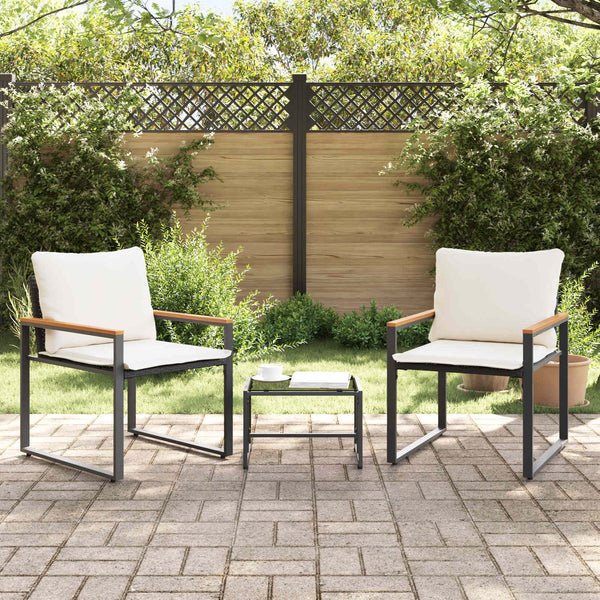 Rattan Möbelset 3-teilig mit Kissen, Schwarz/Creme