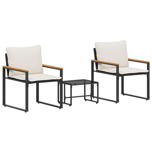 Rattan Möbelset 3-teilig mit Kissen, Schwarz/Creme