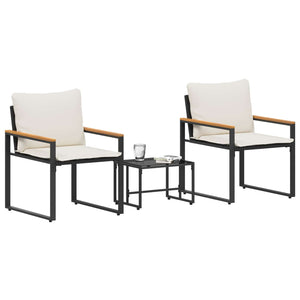 Rattan Möbelset 3-teilig mit Kissen, Schwarz/Creme
