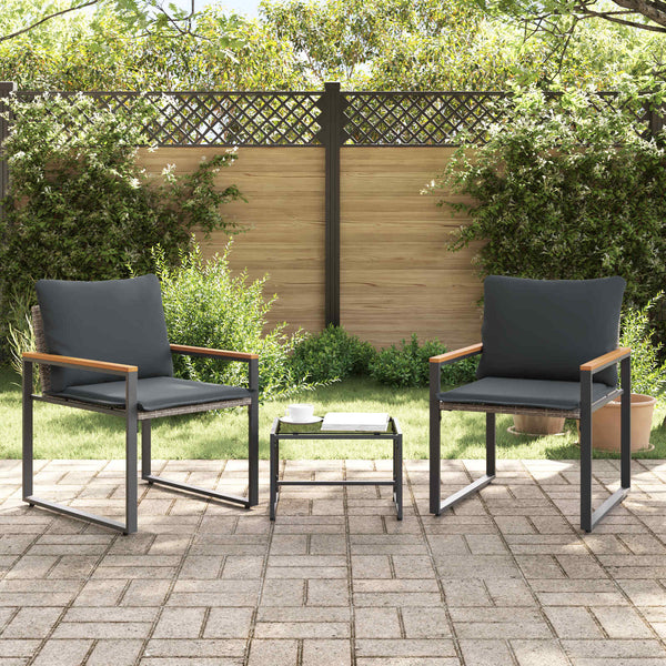 Rattan Gartenmöbel Set mit Kissen, 3-teilig