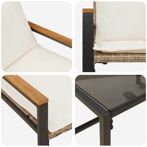 Rattan Möbelset mit Kissen, 3-teilig Beige/Cremeweiß