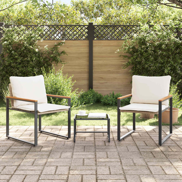 Rattan Möbelset mit Kissen, 3-teilig Beige/Cremeweiß