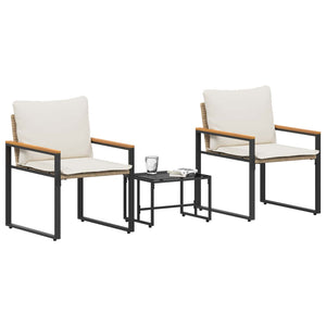 Rattan Möbelset mit Kissen, 3-teilig Beige/Cremeweiß