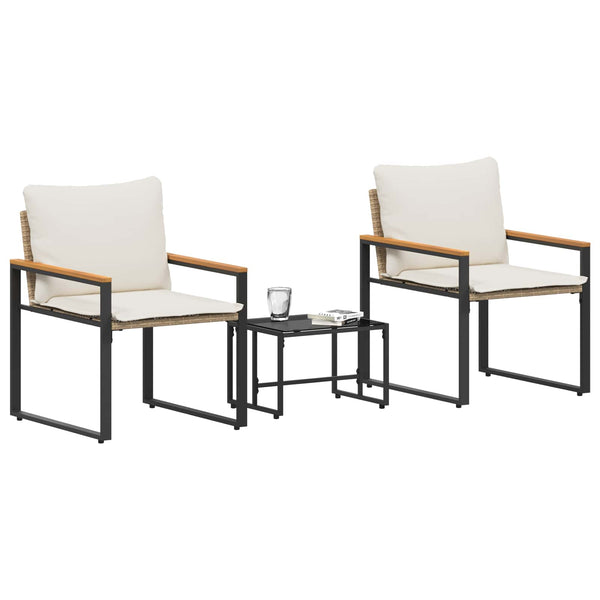 Rattan Möbelset mit Kissen, 3-teilig Beige/Cremeweiß