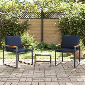 Rattan Möbelset Grau Marineblau 3-teilig