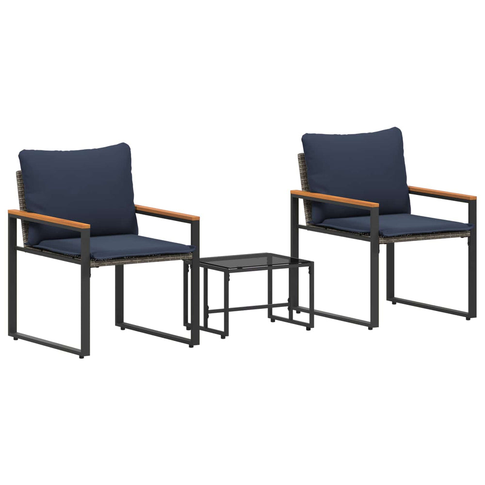 vidaXL Ensembles de meubles avec coussins 3 pcs Gris et bleu marine résine tressée