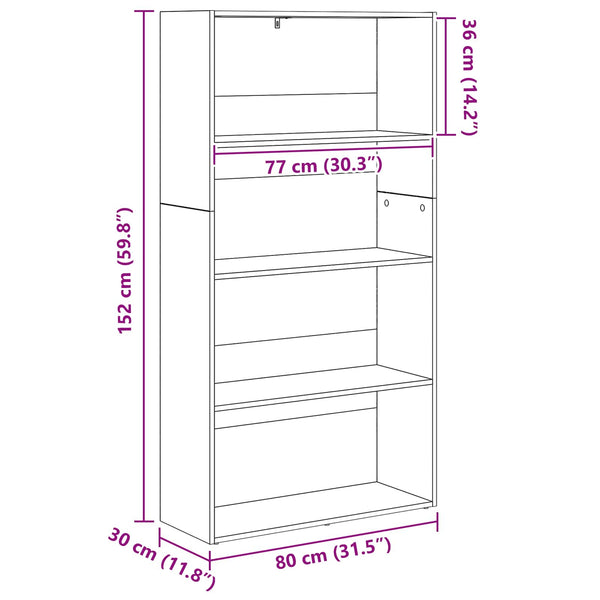 Freistehendes Bücherregal Schwarz Eiche 80x30x152cm