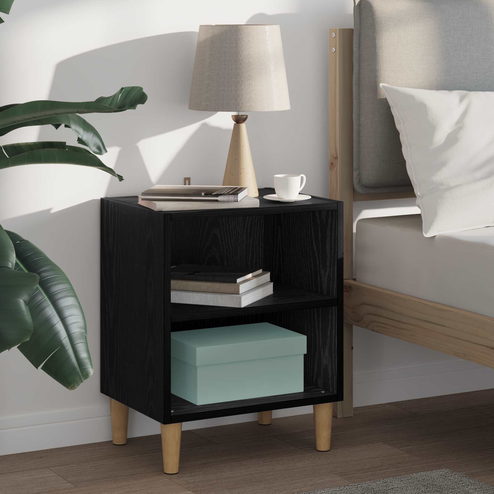 Nachtschrank Schwarz Eichenoptik 40x30x50cm
