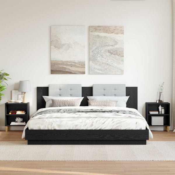 Bettschrank 2er Set, Schwarz Eichenoptik