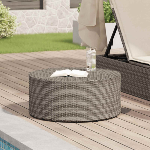 Grauer Outdoor Couchtisch Poly-Rattan Ø 68cm