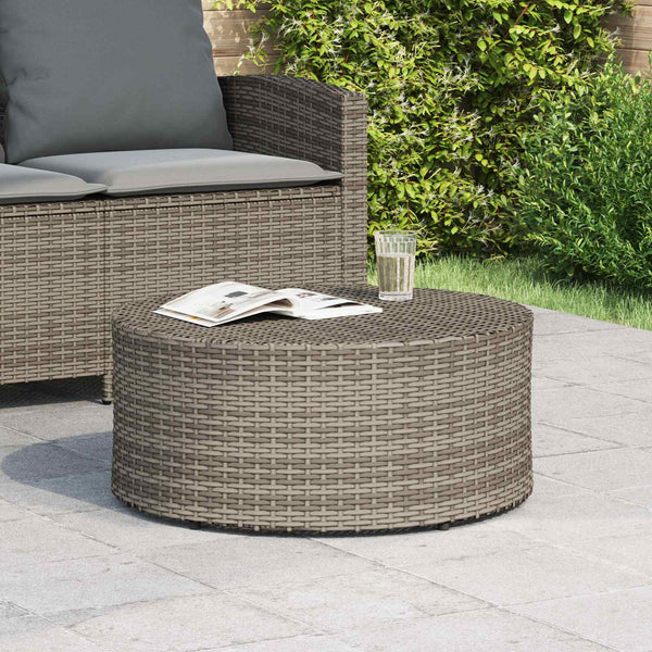 Grauer Outdoor Couchtisch Poly-Rattan Ø 68cm