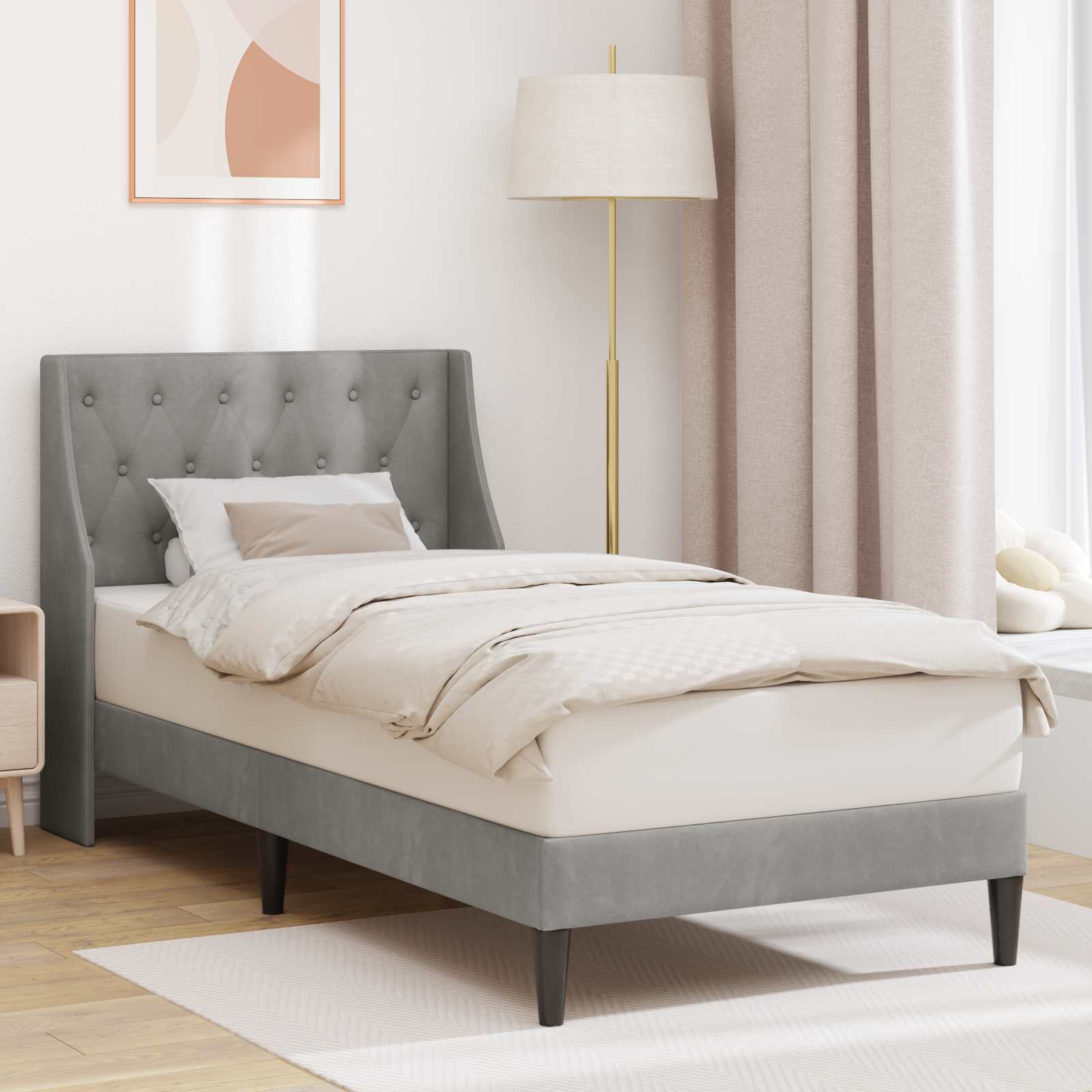 vidaXL Cadre de lit avec tête de lit Gris clair 90 x 190 cm Velours