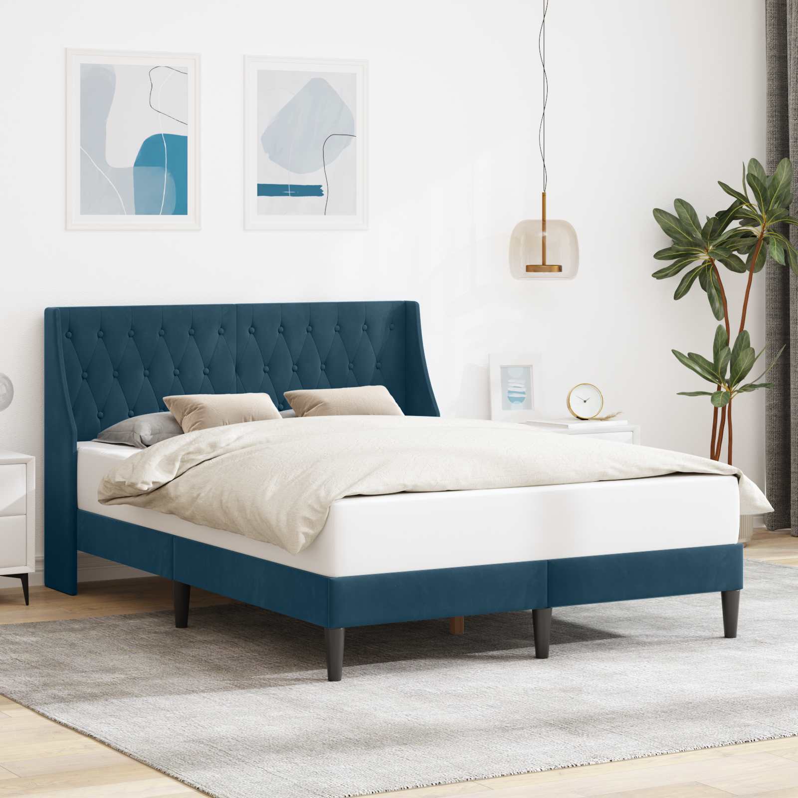 Bettrahmen Blau Samt 120x200 cm mit Kopfteil