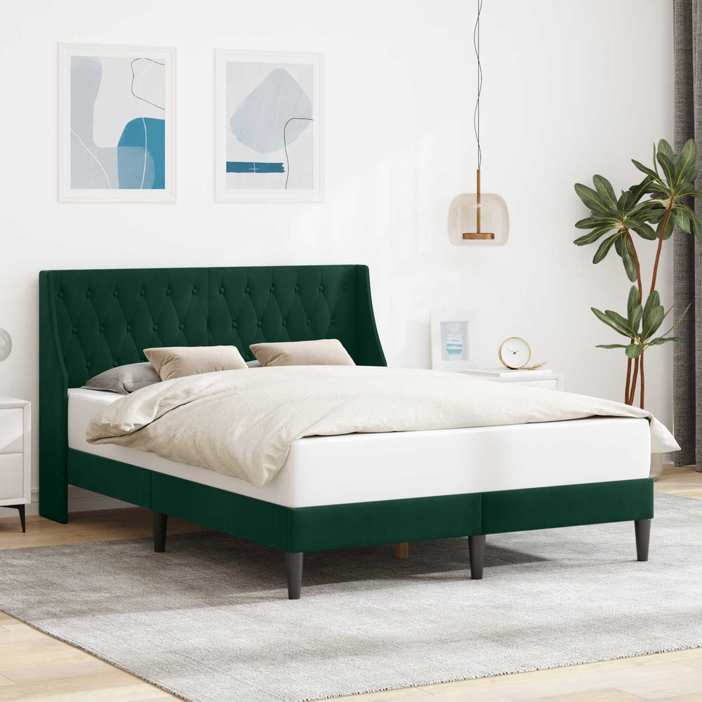 Dunkelgrünes Samt Bett 140x200 cm mit Kopfteil
