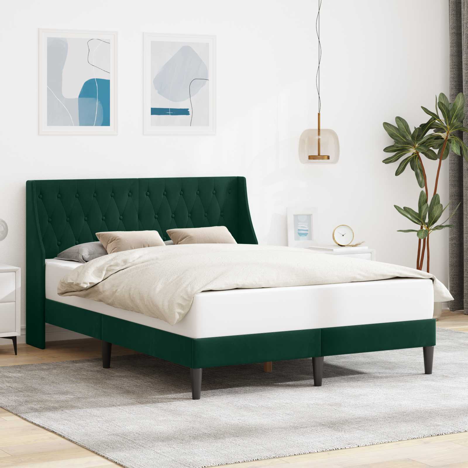 Dunkelgrünes Samt Bett 140x200 cm mit Kopfteil