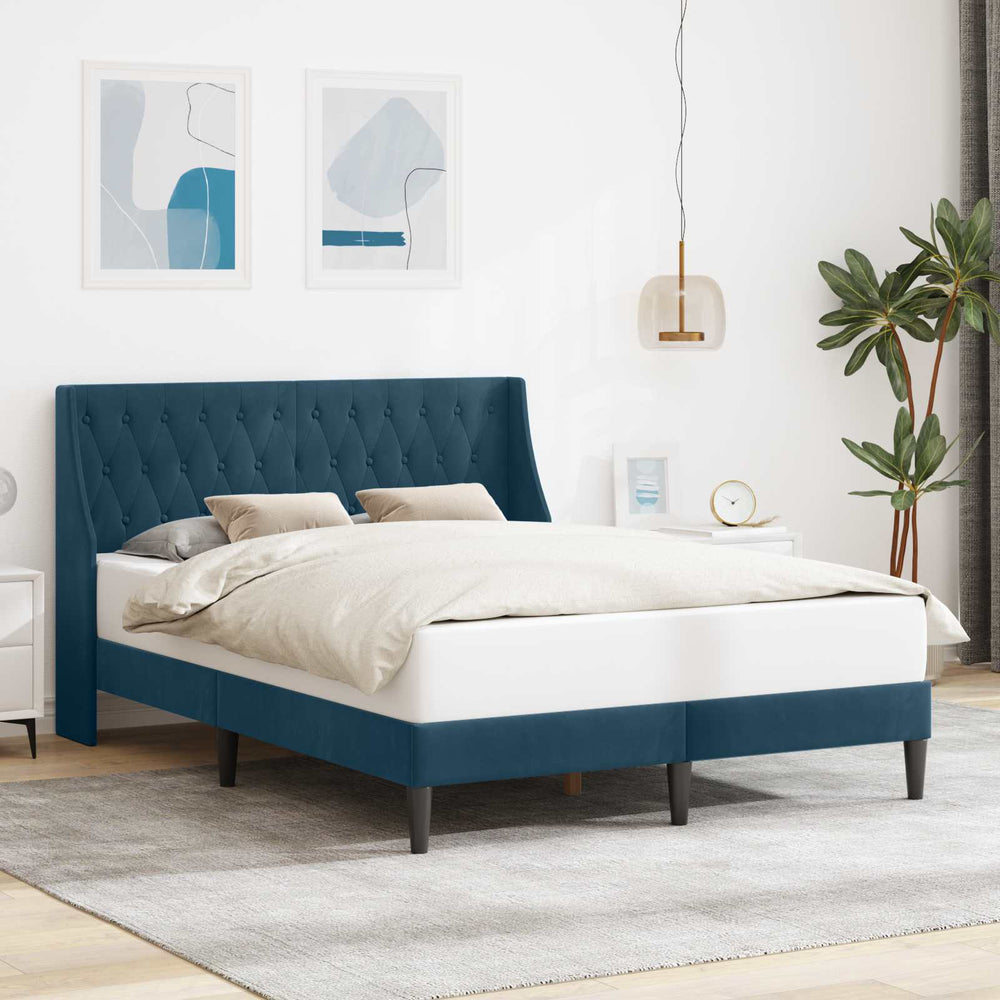 Bettrahmen Blau Samt 140x200 cm mit Kopfteil