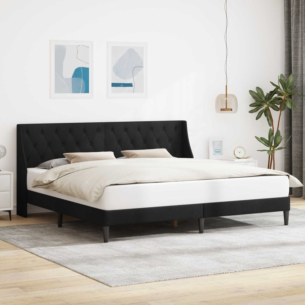 Schwarzes Samt Bettgestell mit Kopfteil 180x200