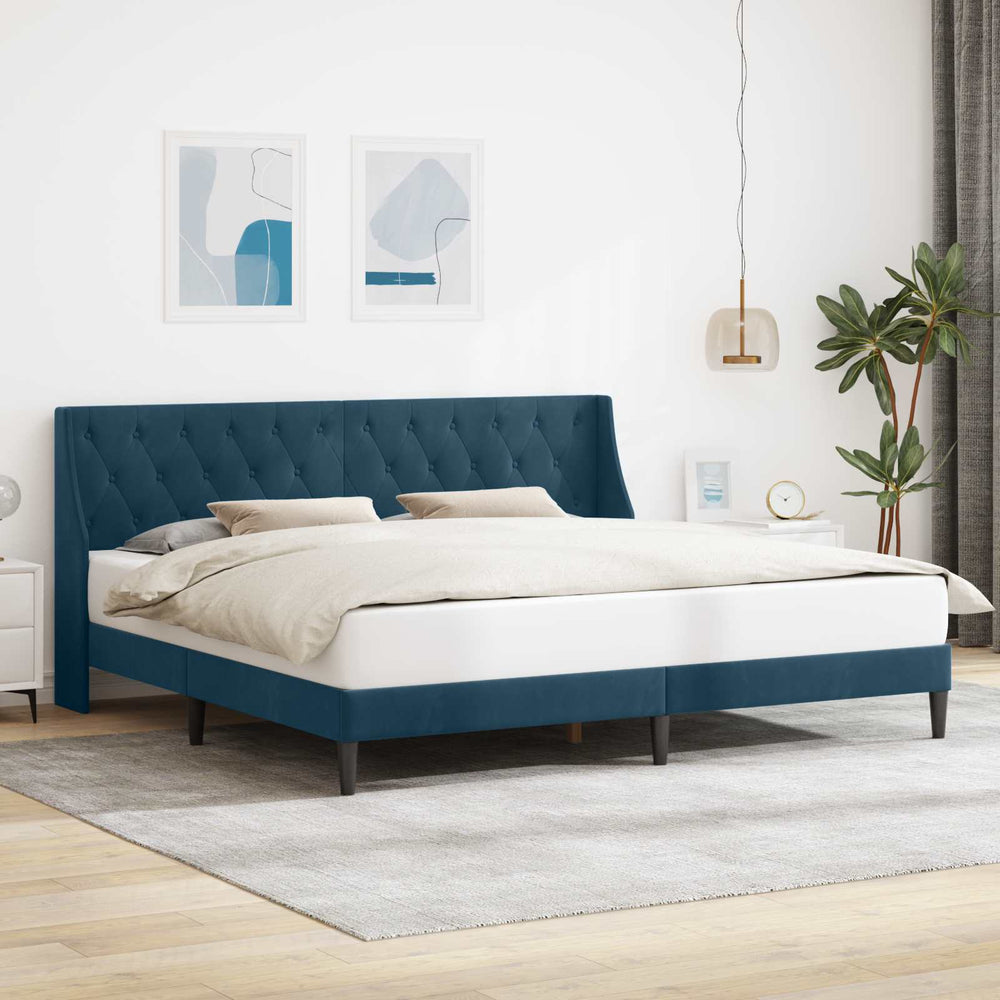 Blauer Samt Bettrahmen 200x200 cm mit Kopfteil