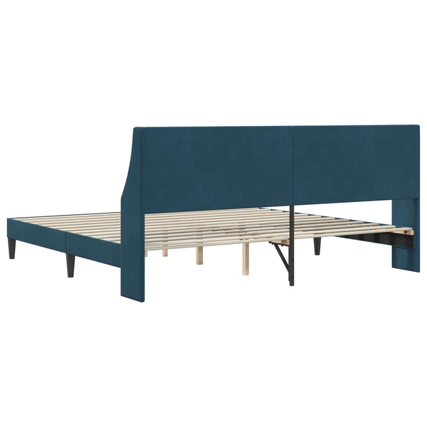 Blauer Samt Bettrahmen 200x200 cm mit Kopfteil