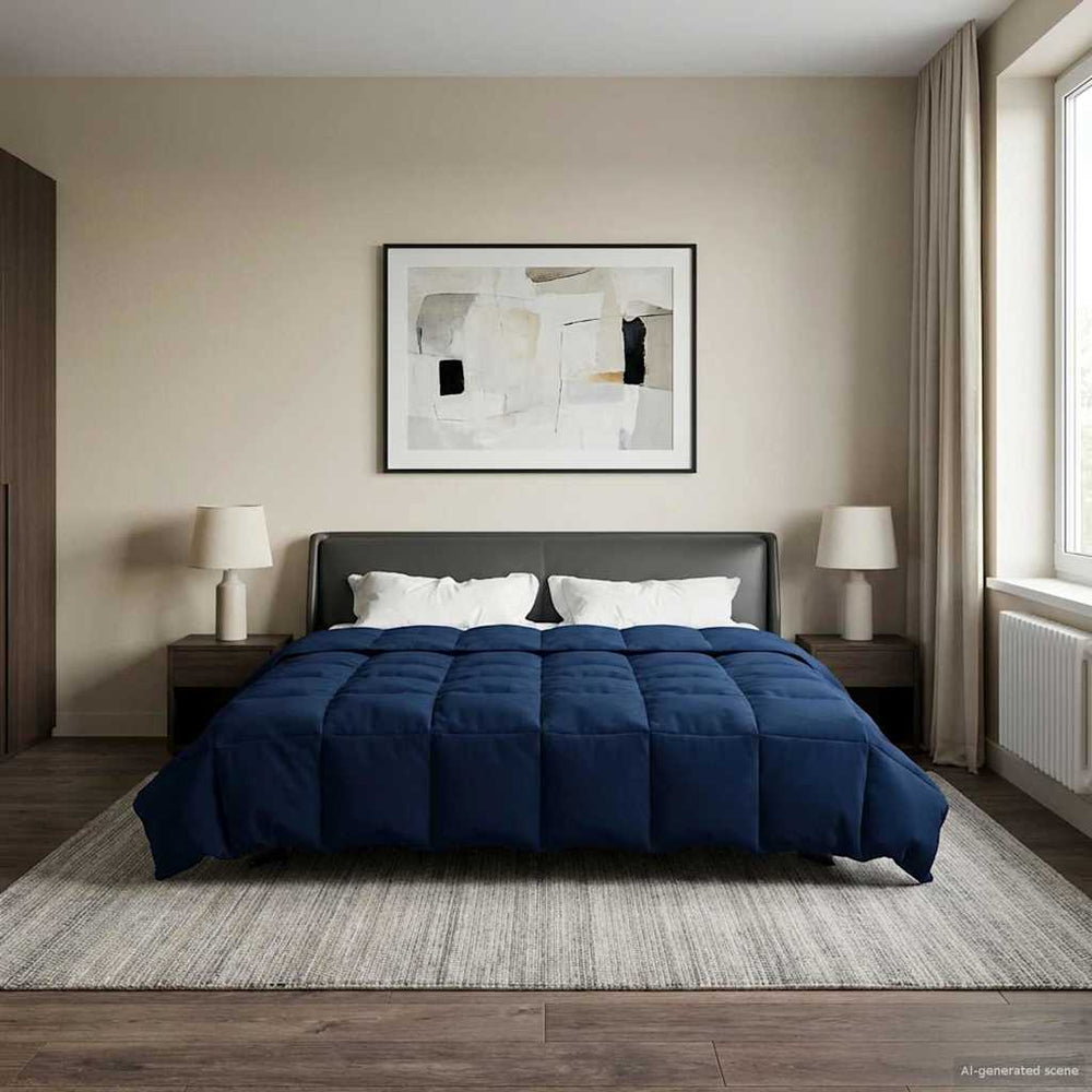 vidaXL Couverture d'été rembourrée Bleu foncé 200 x 240 cm Microfibre