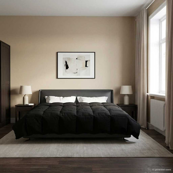 Couette toutes saisons vidaXL matelassée noire 200 x 220 cm microfibre