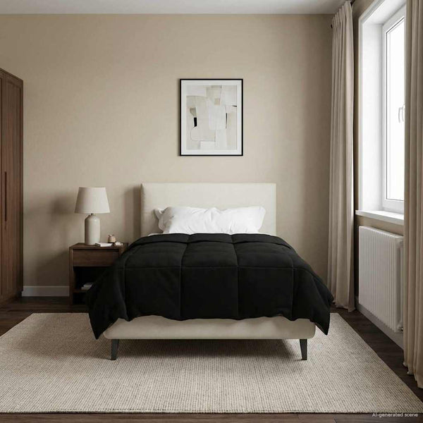 Winterbettdecke Schwarz 135x220cm Mikrofaser