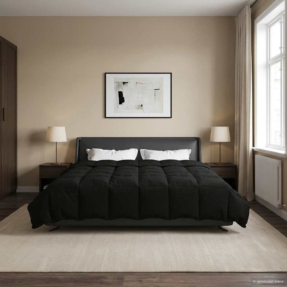 vidaXL Couette d'hiver rembourrée noire 240 x 260 cm microfibre