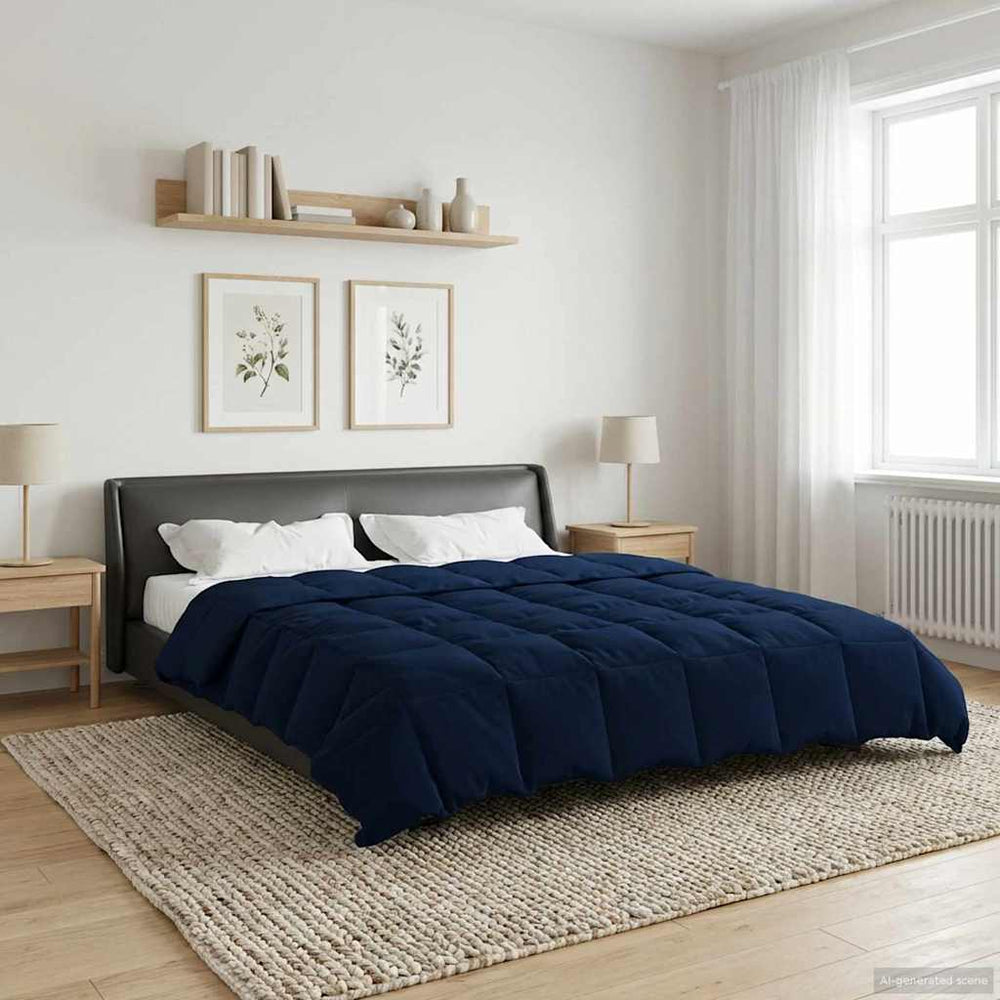 vidaXL Couette d'hiver rembourrée Bleu foncé 220 x 240 cm Microfibre