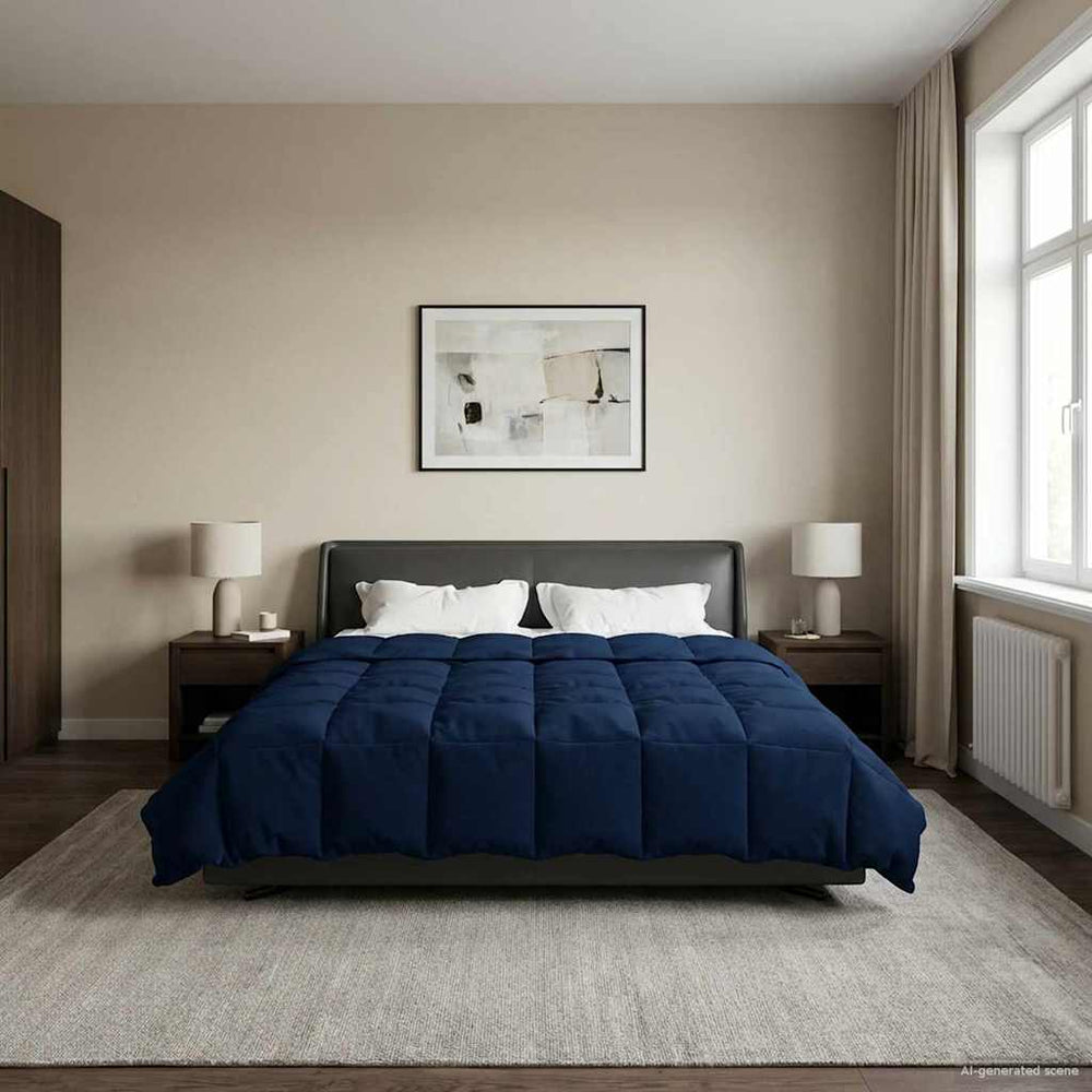 vidaXL Winter Quilted Duvet Dark Blue 220 x 260 cm Microfiber