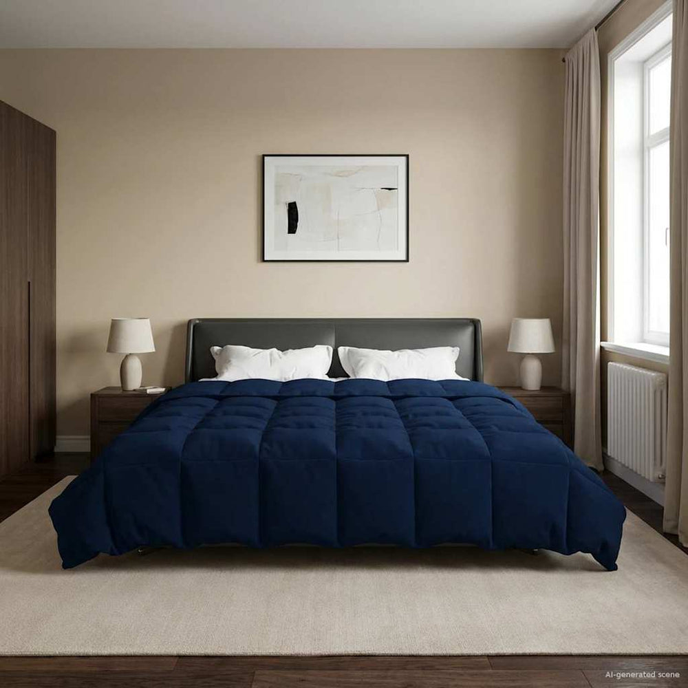 vidaXL Couette d'hiver rembourrée Bleu foncé 240 x 260 cm Microfibre