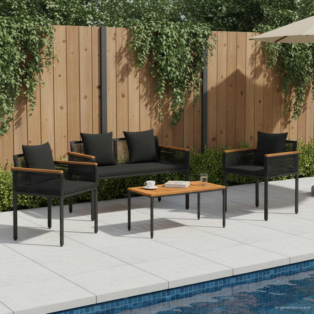 vidaXL Ensemble de meubles de jardin avec coussins 4 pcs Noir Résine tressée