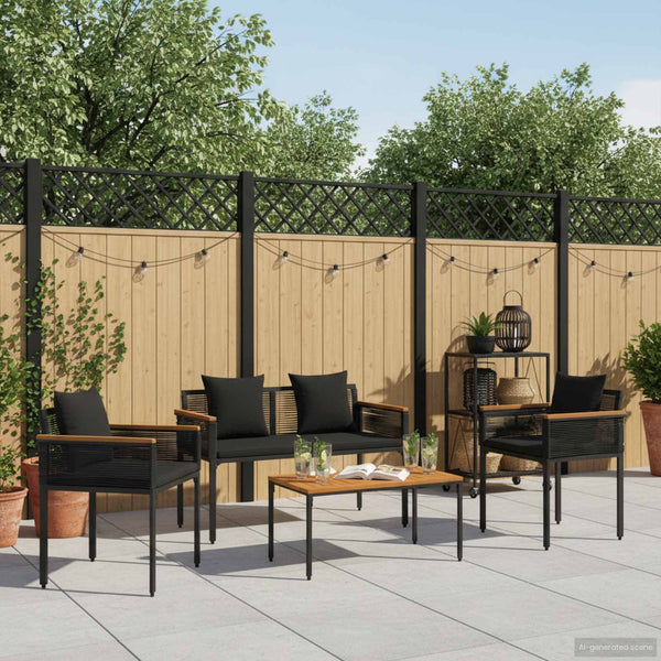 Gartenmöbel Set Schwarz Poly Rattan 4-teilig