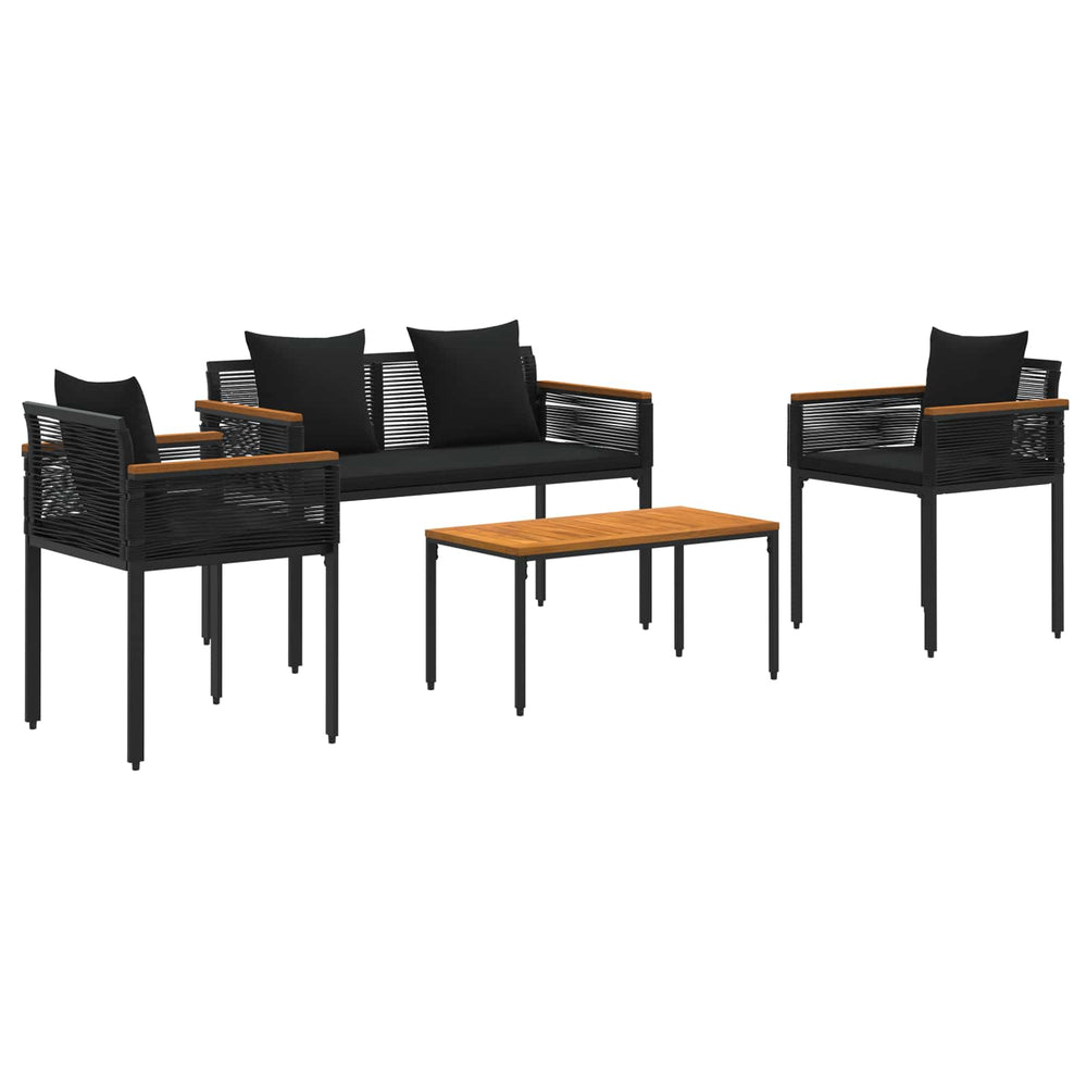 vidaXL Ensemble de meubles de jardin avec coussins 4 pcs Noir Résine tressée