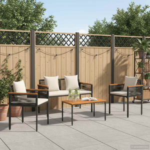 Gartenmöbel Set Schwarz Cremeweiß Poly-Rattan