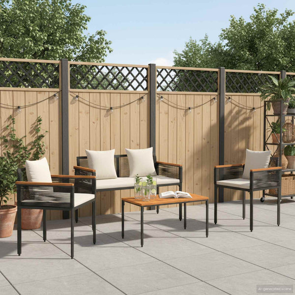 Gartenmöbel Set Schwarz Cremeweiß Poly-Rattan