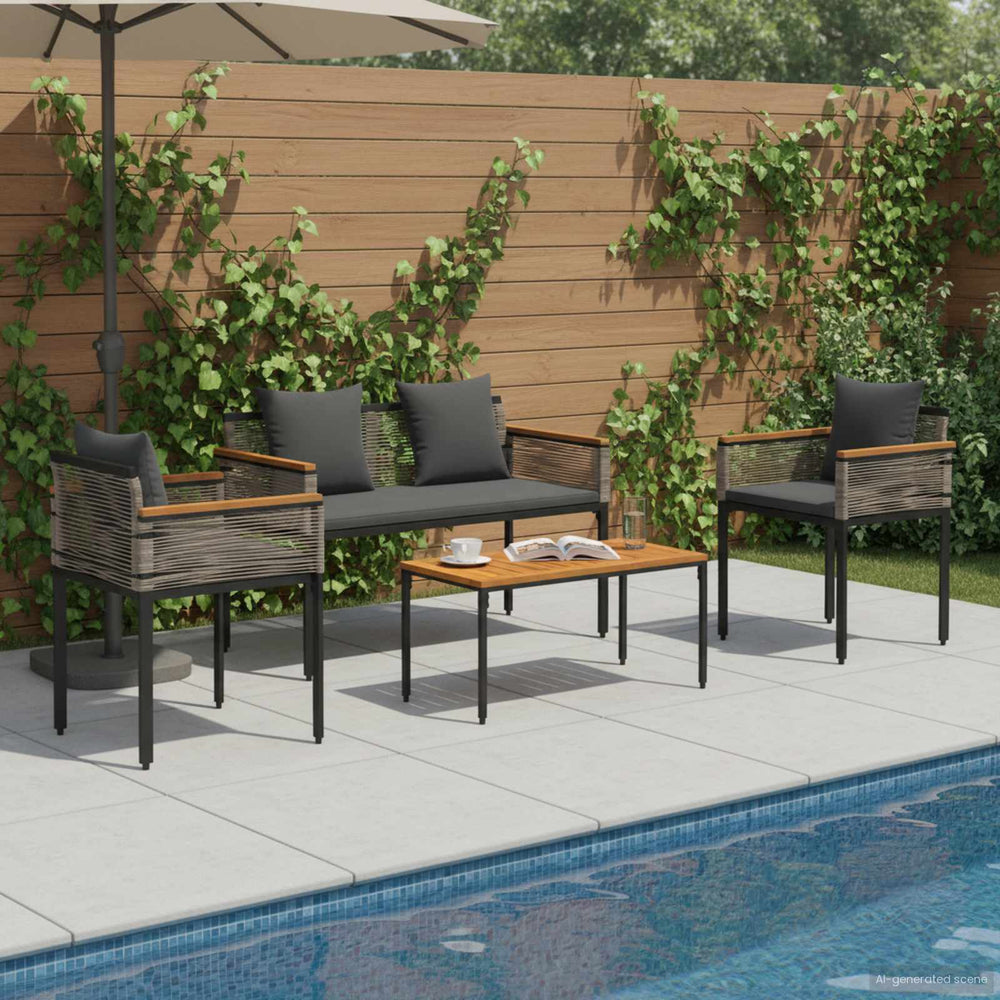 vidaXL Salon de jardin avec coussins gris et gris foncé en résine tressée