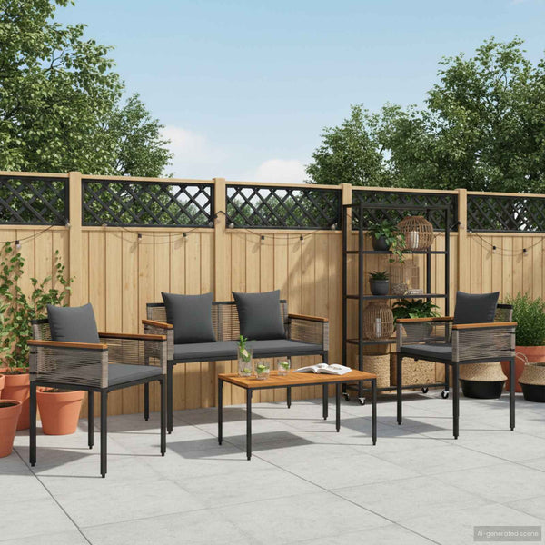 Gartenmöbel Set Poly-Rattan Grau mit Kissen