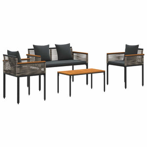 Gartenmöbel Set Poly-Rattan Grau mit Kissen