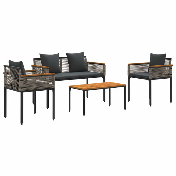 Gartenmöbel Set Poly-Rattan Grau mit Kissen