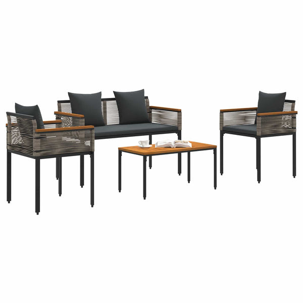 Gartenmöbel Set Poly-Rattan Grau mit Kissen