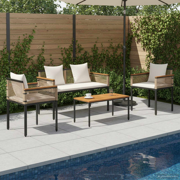 Gartenmöbel Set Poly-Rattan Beige/Cremeweiß