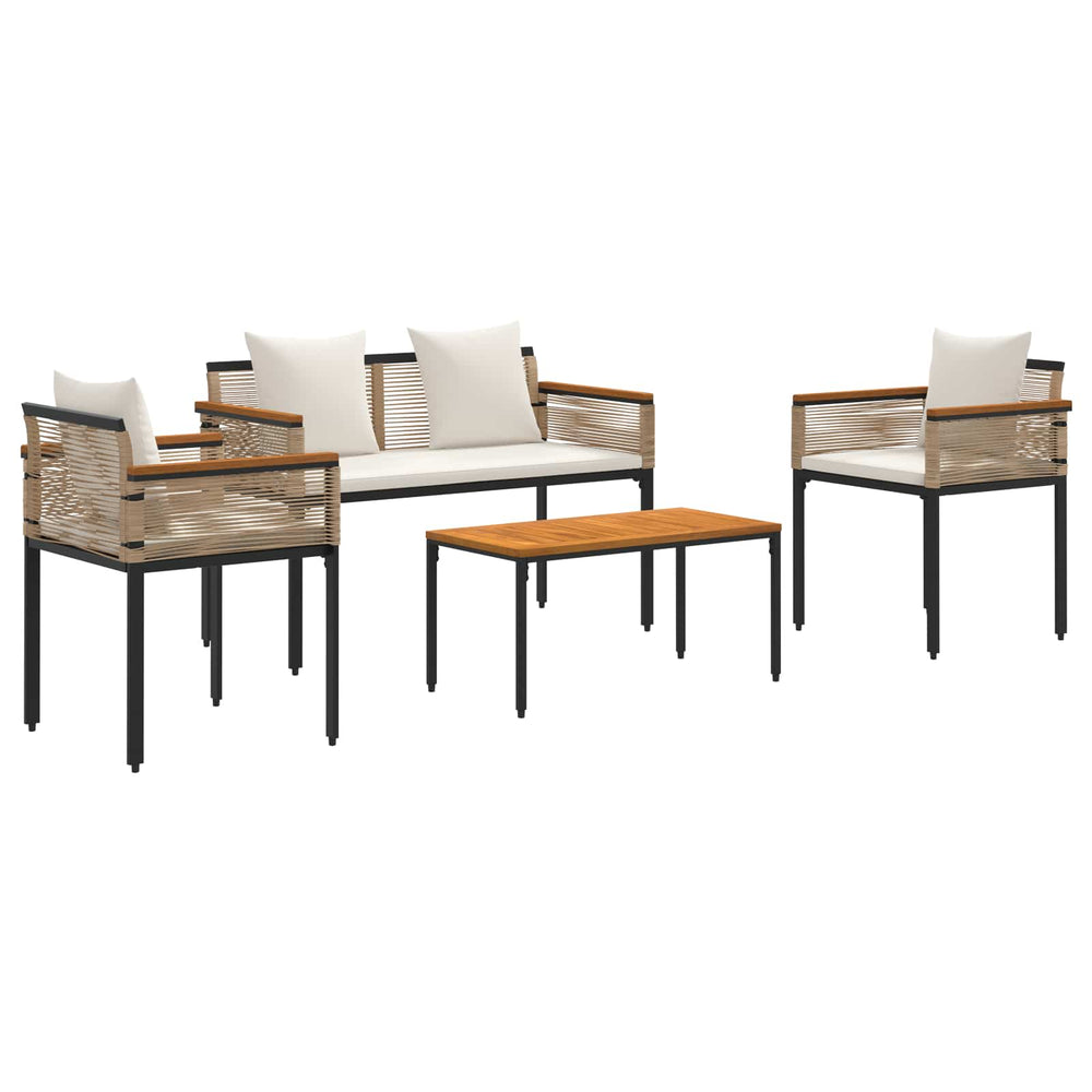 vidaXL Salon de jardin avec coussins Beige et Blanc Crème Résine tressée