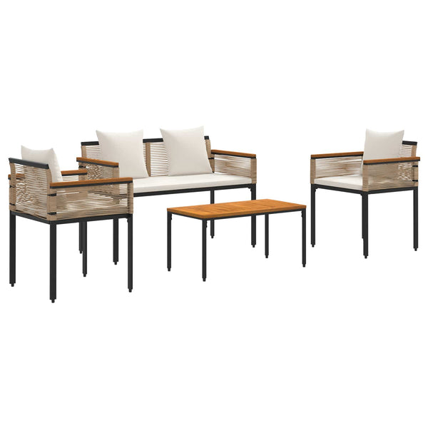 Gartenmöbel Set Poly-Rattan Beige/Cremeweiß