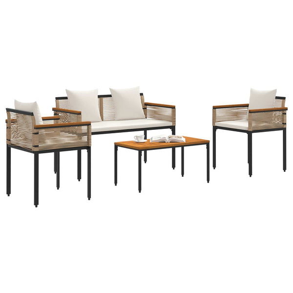 Gartenmöbel Set Poly-Rattan Beige/Cremeweiß