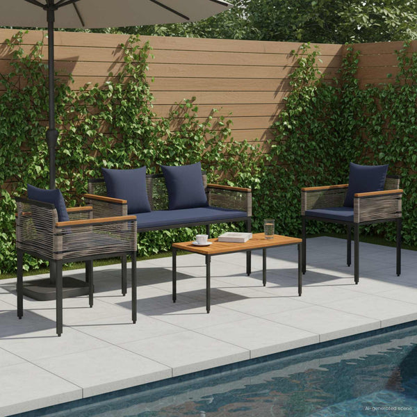 Gartenmöbel Set Grau/Marineblau Poly-Rattan