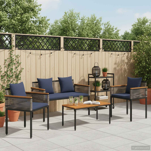 Gartenmöbel Set Grau/Marineblau Poly-Rattan