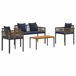 Gartenmöbel Set Grau/Marineblau Poly-Rattan