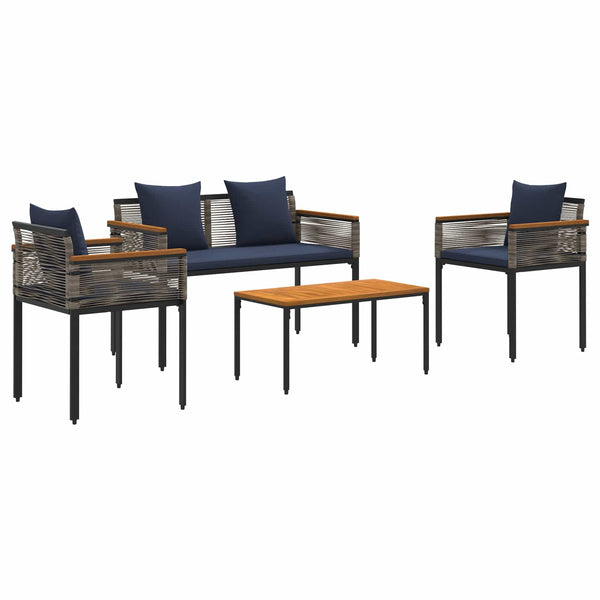 Gartenmöbel Set Grau/Marineblau Poly-Rattan