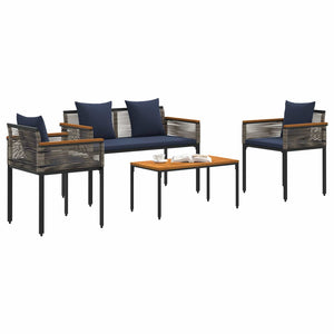 Gartenmöbel Set Grau/Marineblau Poly-Rattan